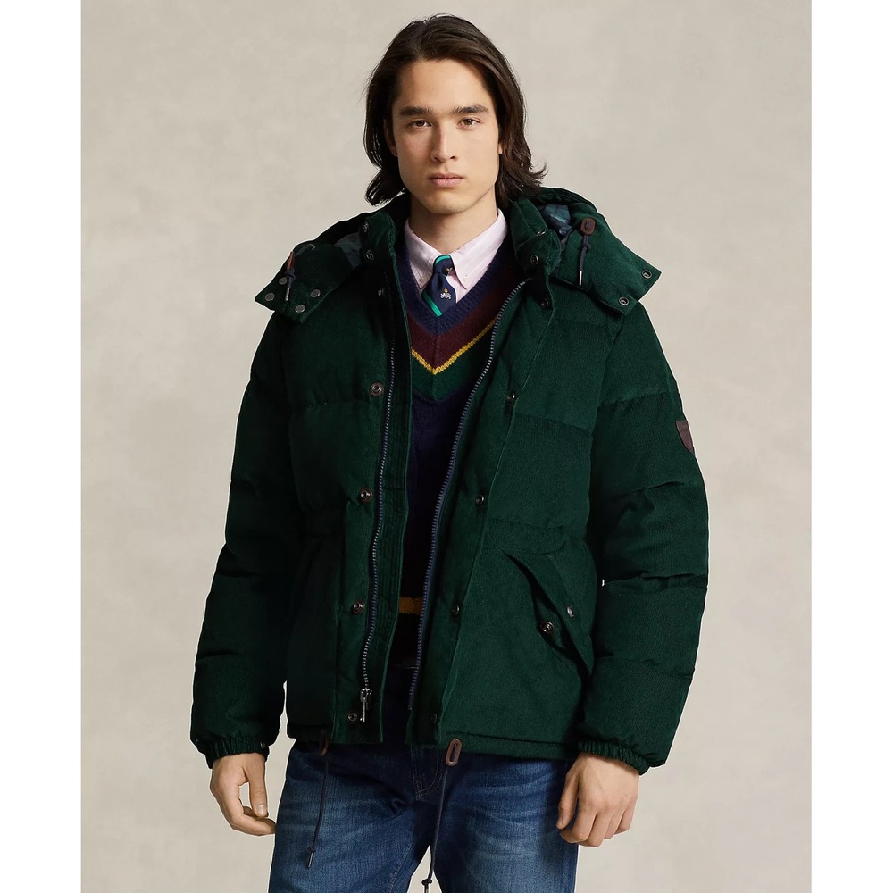 Polo Ralph Lauren Men's Water Repellent Corduroy Down Jacket Green Size XL FLAW